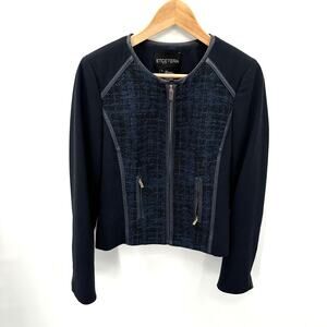 ETCETERA Navy Full Zip Blazer with Gold Hardware // 2